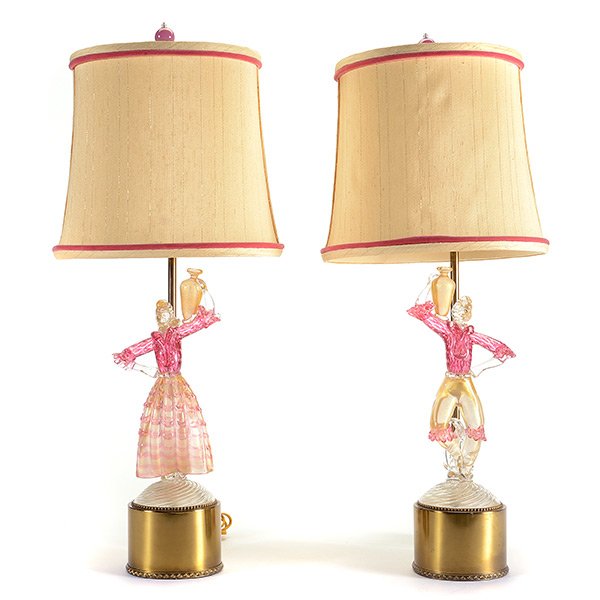 Pair of Murano Glass Mounted Figural Lamps (1 of 5)