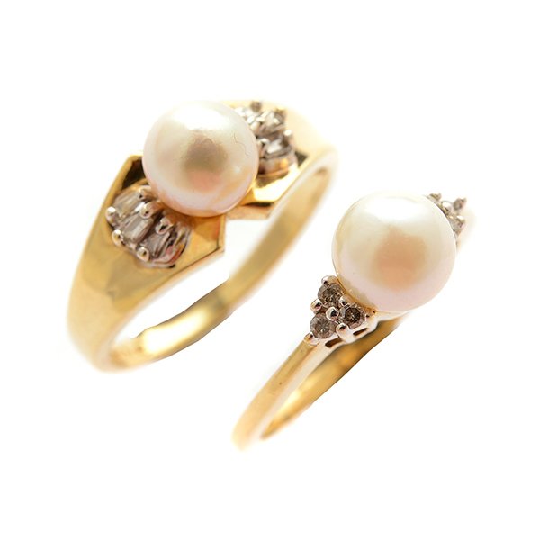 Collection of Two Cultured Pearl, Diamond, 10k Yellow (1 of 2)