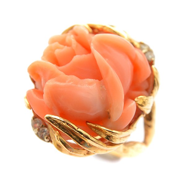 *Coral, Diamond, 14k Yellow Gold Ring. (1 of 5)