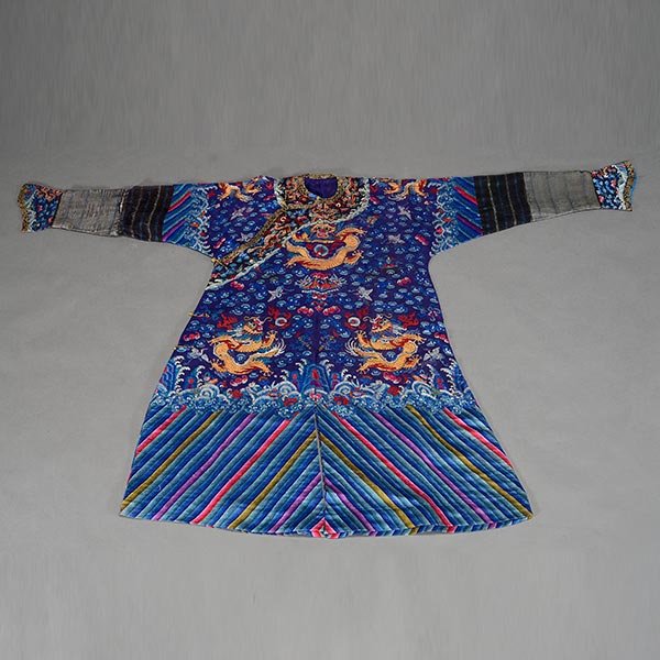 An Embroidered Blue Silk Gauze 'Dragon' Robe, Late 19th (1 of 6)