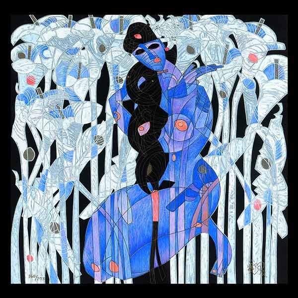 Jiang Tie Feng, framed Serigraph, Calla Lilies (1 of 4)