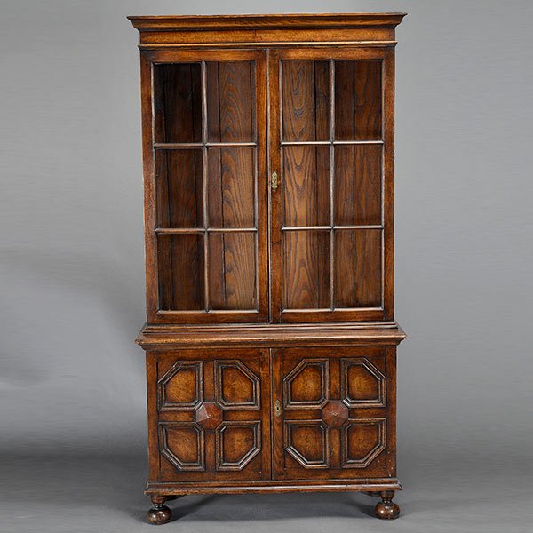 Jacobean Style Ebonized Oak Paneled Bookcase (1 of 5)
