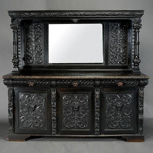Renaissance Revival Ebonized Oak Mirrored Sideboard (1 of 6)