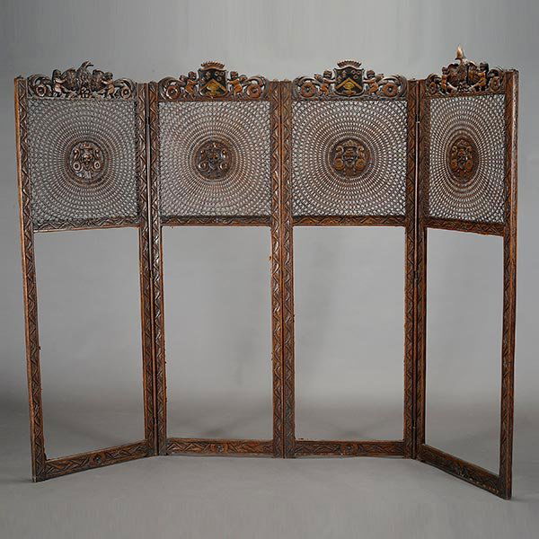 Baroque Style Carved Oak Four Panel Folding Floor (1 of 6)