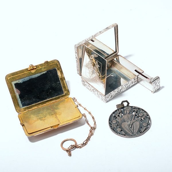 Two Compacts and Art Deco Sterling Medallion of Madonna (1 of 10)