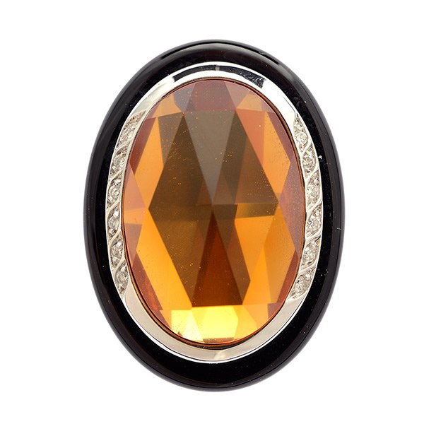 Pietra Di Luna Citrine, Diamond, Black Onyx, 18k White (1 of 4)