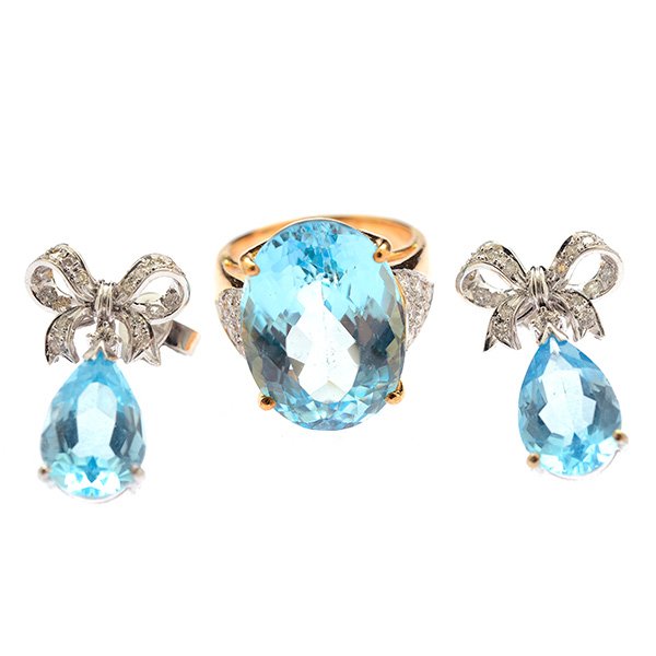 Collection of Two Blue Topaz, Diamond, 14k Yellow Gold (1 of 4)