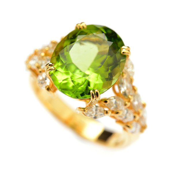 Peridot, Diamond, 18k Yellow Gold Ring. (1 of 4)