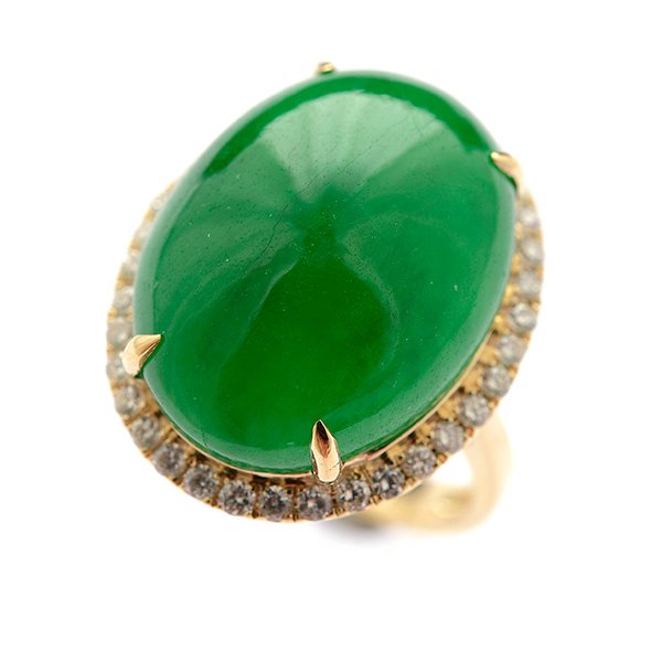 Jade, Diamond, 14k Yellow Gold Ring. (1 of 4)