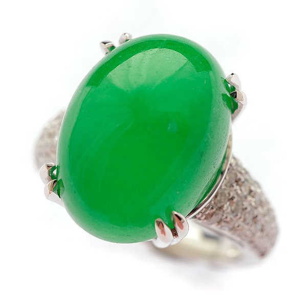 Jade, Diamond, 14k White Gold Ring. (1 of 4)