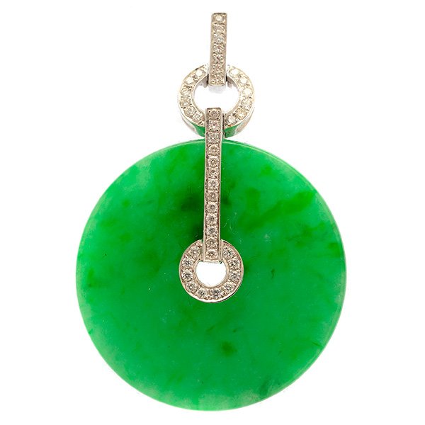Jade, Diamond, 18k White Gold Pendant. (1 of 4)