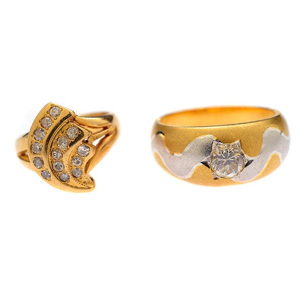 Collection of Two Diamond, 18k Yellow Gold Rings. (1 of 4)