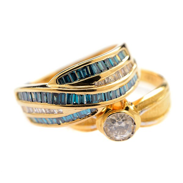 Collection of Two Diamond, Yellow Gold Rings. (1 of 4)