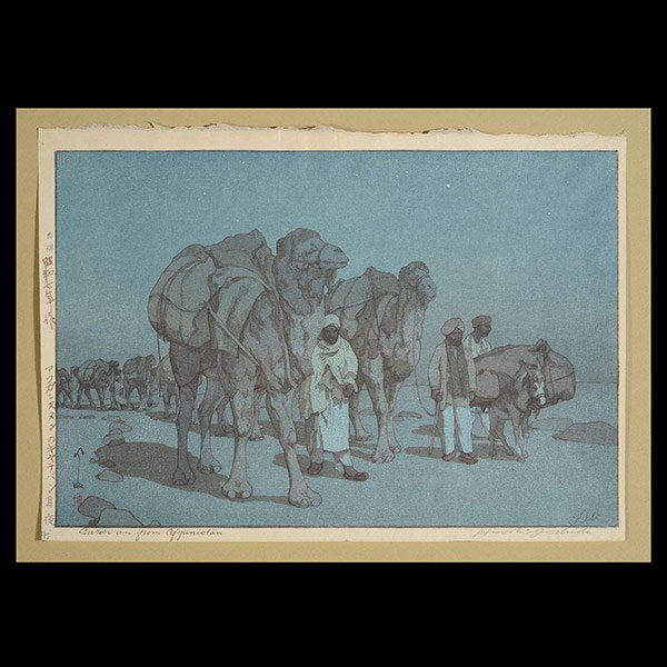 Hiroshi Yoshida (1876-1950): Caravan From Afghanistan: Hiroshi Yoshida (1876-1950): Caravan from Afghanistan Oban, titled and dated 1932, with three signatures and two seals, including one signature in pencil and one Jizuri seal.