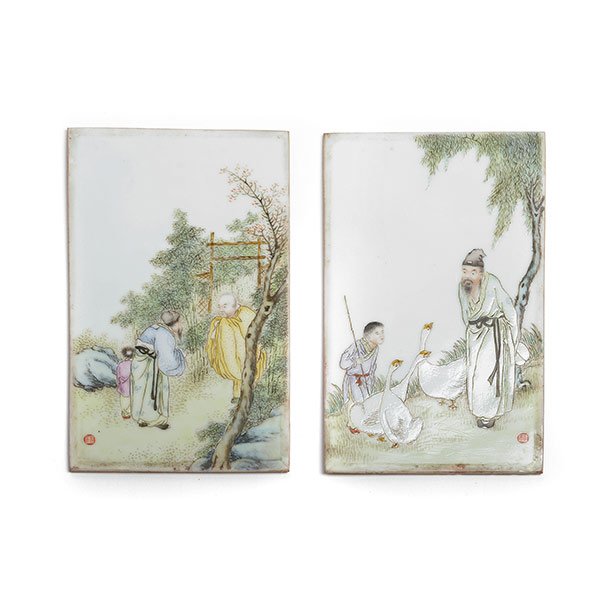 Two Famille Rose Porcelain Plaques, Republic Period (1 of 5)