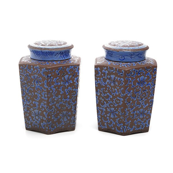 Two Enameled Yixing Tea Caddies, Republic Period (1 of 5)