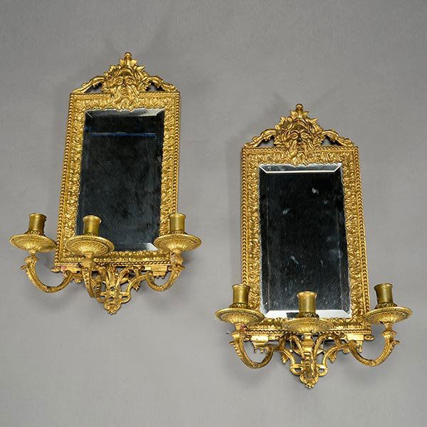 Pair of Regence Style Mirrored Three Light Sconces (1 of 4)