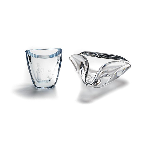 Baccarat Crystal Ashtray and Orrefors Etched Vase (1 of 5)