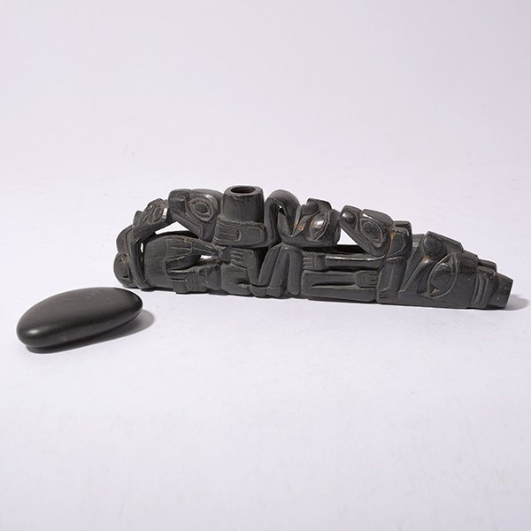 Haida Argillite Carved Pipe and Stone (1 of 6)
