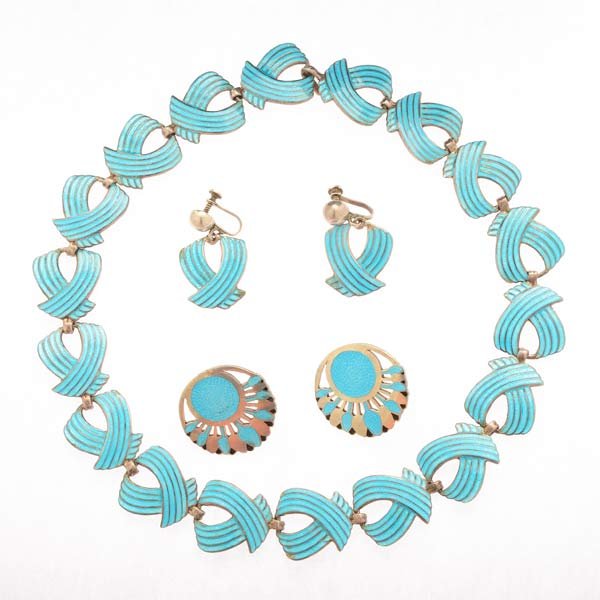 Margot De Taxco Enamel, Sterling Silver Jewelry Suite. (1 of 4)