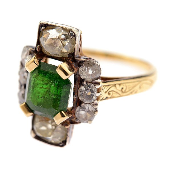 Emerald, Diamond, Silver-Topped, 14k Yellow Gold Ring. (1 of 4)