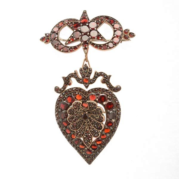 Victorian Garnet, Glass, Gilt Metal Pendant Brooch. (1 of 4)