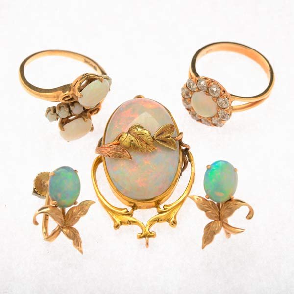 Collection of Opal, Diamond, Yellow Gold Jewelry Items. (1 of 5)