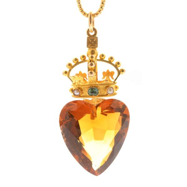 Citrine, Emerald, Cultured Pearl, 18k Yellow Gold Heart (1 of 4)