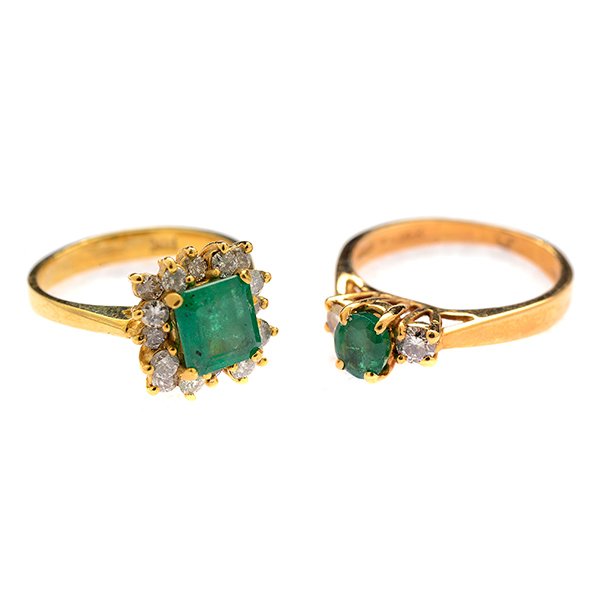 Collection of Two Emerald, Diamond, 14k Yellow Gold (1 of 4)