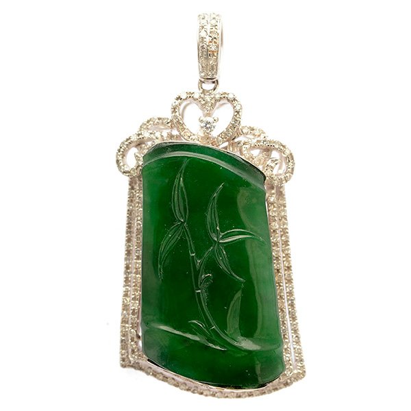 Jade, Diamond, 18k White Gold Pendant. (1 of 4)