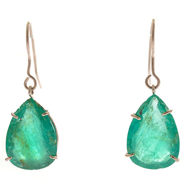 Pair of Emerald, 14k White Gold Earrings. (1 of 4)