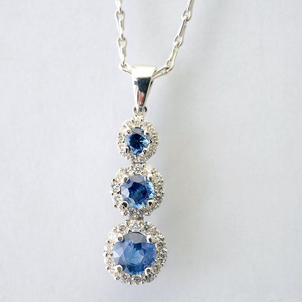 Sapphire, Diamond, White Gold Pendant Necklace. (1 of 4)