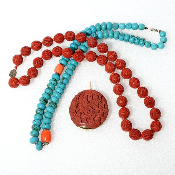 Two Beaded Necklaces and a Cinnabar Lacquer Pendant (1 of 7)