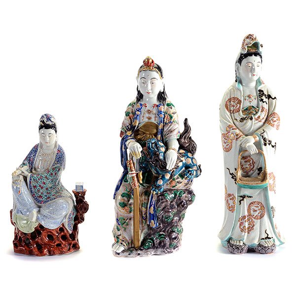 3 Enameled Porcelain Figures of Guanyin, Early 20th (1 of 5)