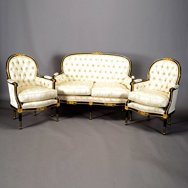 Italian Neoclassical Style Gilt and Ebonized Love Seat (1 of 4)