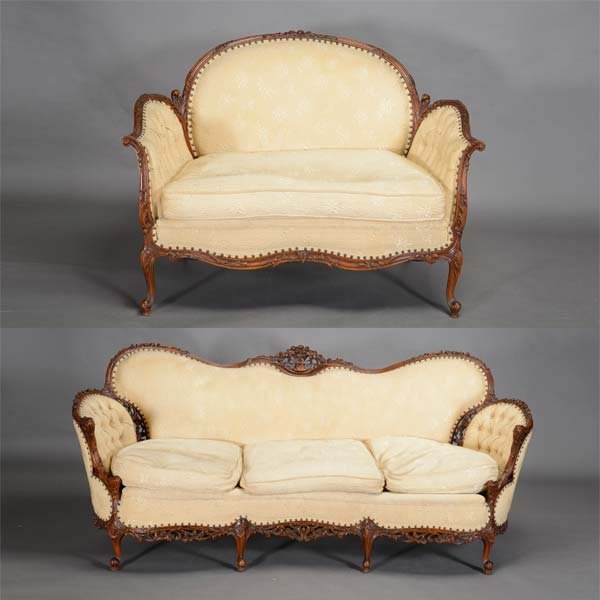 French Louis XV Style Carved Wood Sofa and Love Seat (1 of 7)