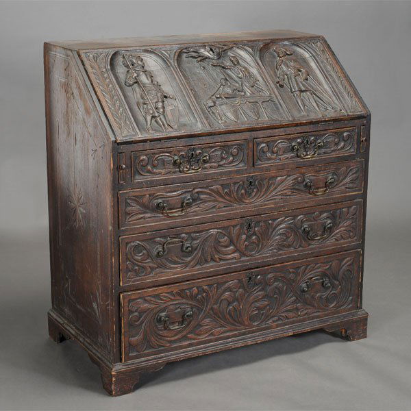 George III Style Carved Oak Slant Front Desk (1 of 6)