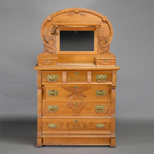 Aesthetic Movement Mirrored Oak Chest of Drawers with (1 of 5)