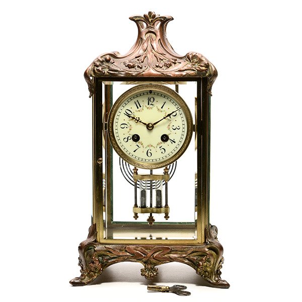 French Art Nouveau Gilt Bronze Beveled Glass Mantel (1 of 5)