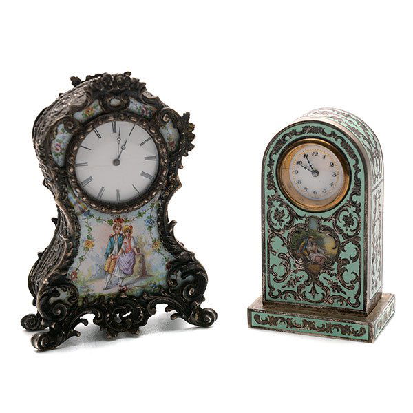 Two Continental Enamel Case Miniature Clocks (1 of 10)