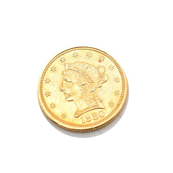 US 1880 2 1/2 Dollar Liberty Head Gold Coin. (1 of 2)