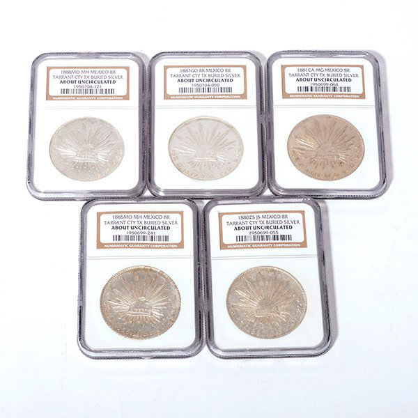 Lot of 5 Mexico Silver $5 Reales Coins. (1 of 5)