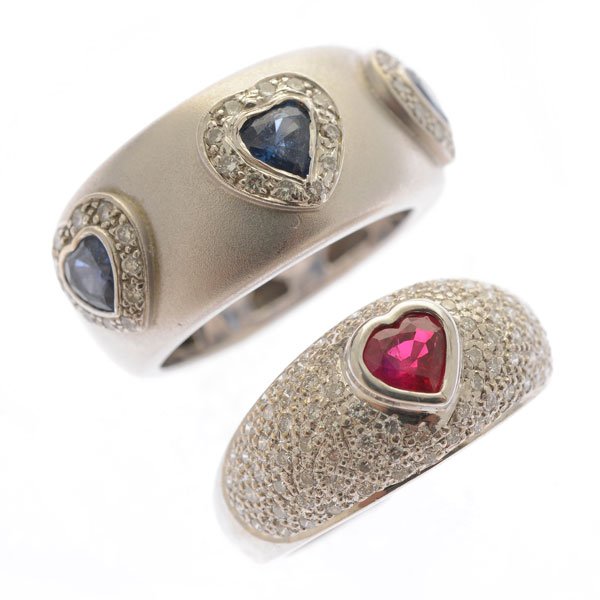 Collection of Two Ruby, Sapphire, Diamond, 18k White (1 of 6)