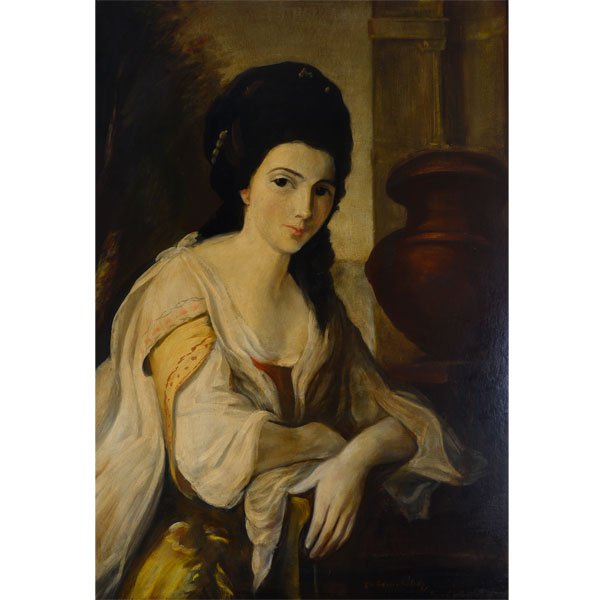 EUROPEAN SCHOOL "Portrait of a Lady" Oil on Board.: Style of SIR FRANCIS COTES (United Kingdom 1726-1770) "Portrait of Lady" Oil on paper board. 38 x 26 inches; Framed: 41 3/4 x 29 3/4 inches. Bears signature l/r. [CONDITION: In overall good condition.