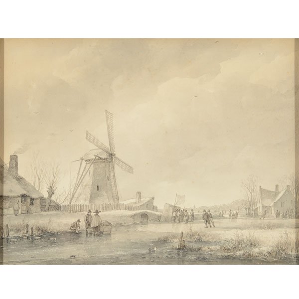 ANDREAS SCHELFHOUT "Winter Landscape" Watercolor. (1 of 5)