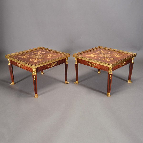 Pair of Louis XV Square Gilt Bronze Marquetry Tables (1 of 6)