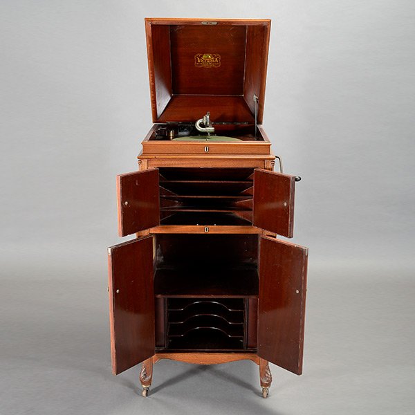 Victor Victrola Record Player in Cabinet: Victor Victrola Record Player in Cabinet, Model VV-XIV, Serial No. 115977E {Dimensions 48 x 22 x 23 inches}