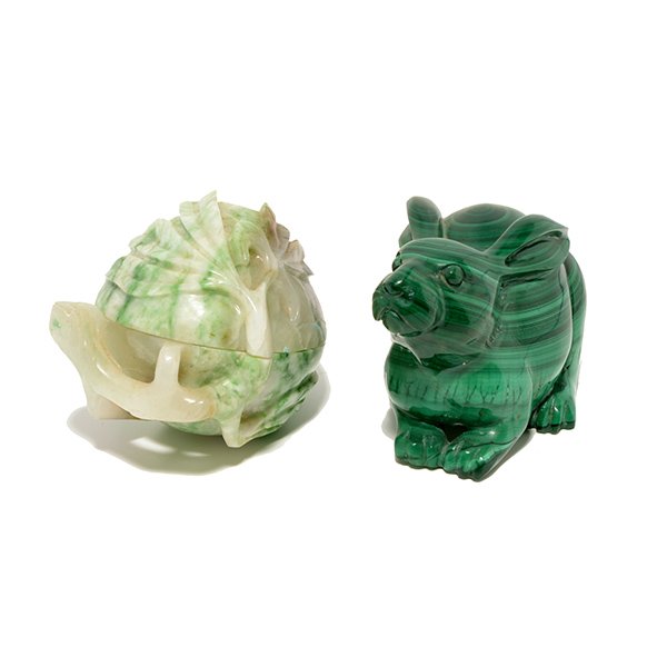 Malachite Rabbit and a Hard Stone Carved Box (1 of 10)