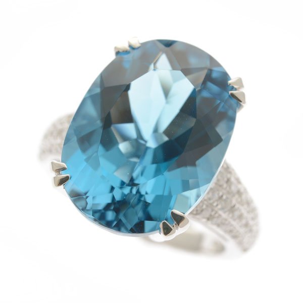 Blue Topaz, Diamond, 14k White Gold Ring. (1 of 4)