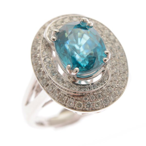 Blue Zircon, Diamond, 14k White Gold Ring. (1 of 4)